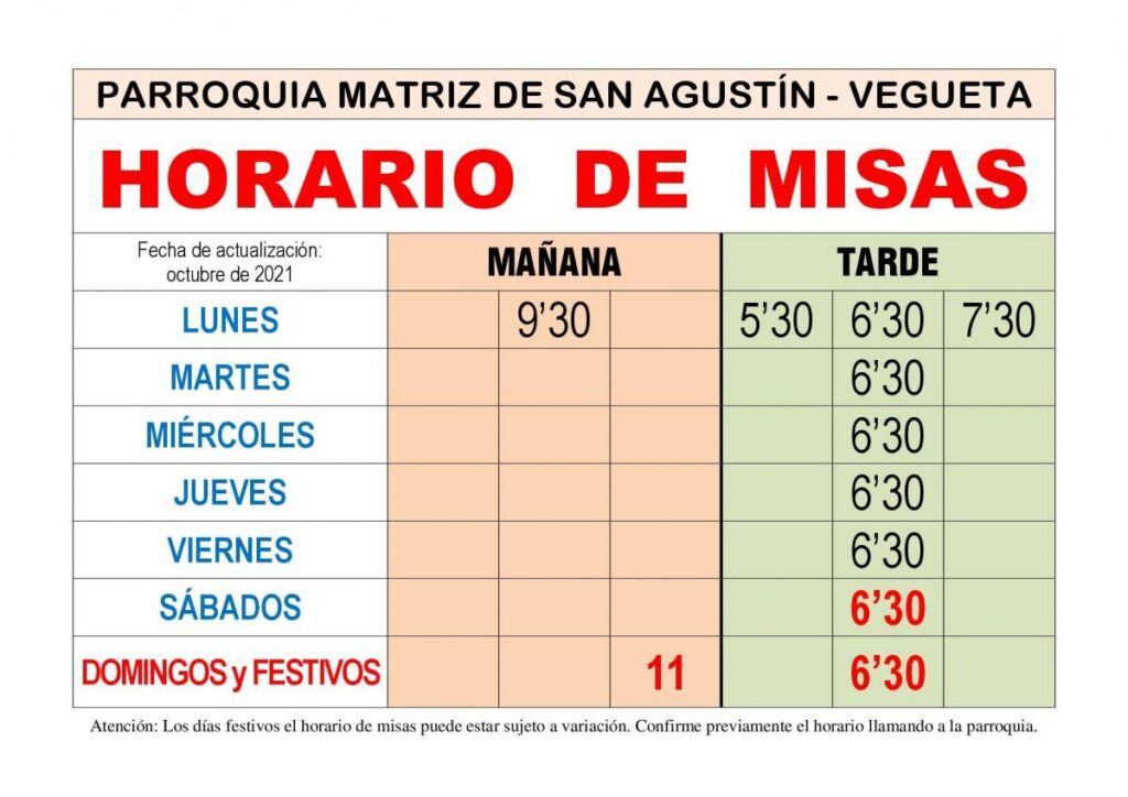 horario de misas hoy en las palmas de gran canaria