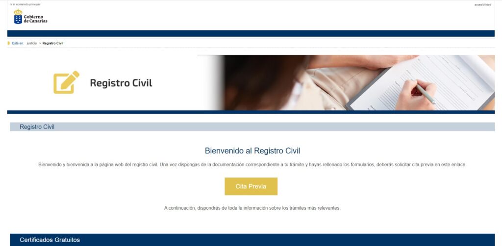 guia para solicitar cita en el registro civil las palmas